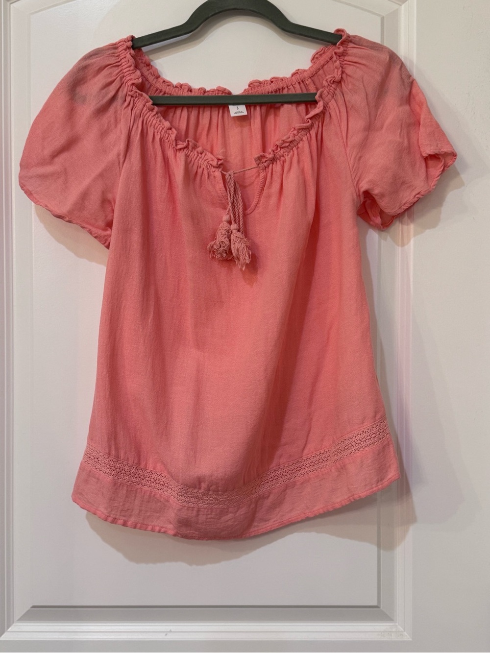 Old Navy Coral Peasant Blouse with Tassel Tie